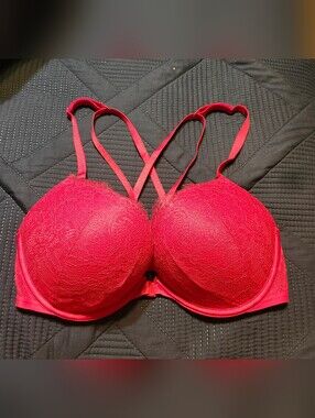 Victoria's Secret Red Lace Push-Up Bra with Crisscross Straps